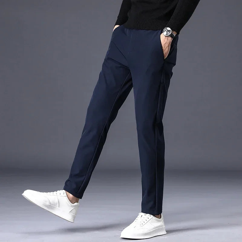 Autumn Winter Pants Men Thicken Fleece Lined Warm Elastic Waist Outdoor Sweatpants