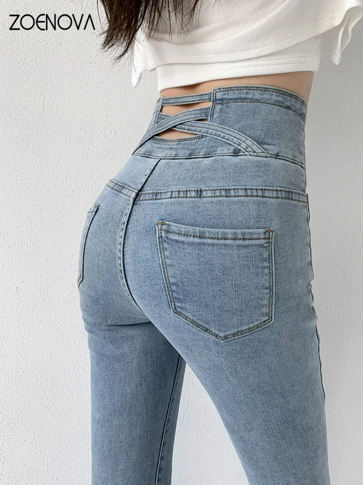 ZOENOVA  Skinny Pencil Jeans Four Buttons Vintage High Waist Women Slim Stretch Denim Pants Tight Trousers 2022 Women's Pants