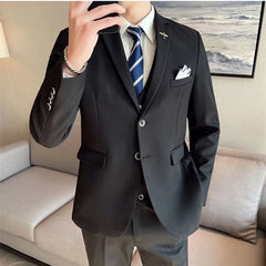 Business Men's Professional Suit Too Waste Solid Color Casual Gentleman Slim Groom