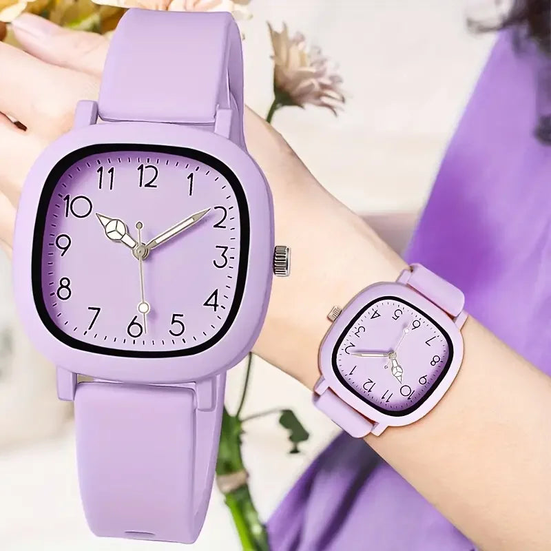 1/10PCS Fashion Square Women Watches Casual Silicone Band Quartz Wristwatch for Girls Clock Reloj Mujer（Without Box）