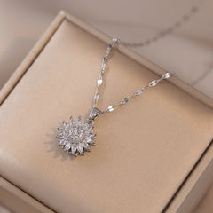 Light Luxury Style Women's Necklace Rotatable Zircon Sunflower Sunflower Creative