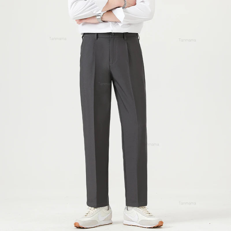 Men's No-iron Formal Suit Pants Drape Elastic British Formal Casual Tapered Trousers