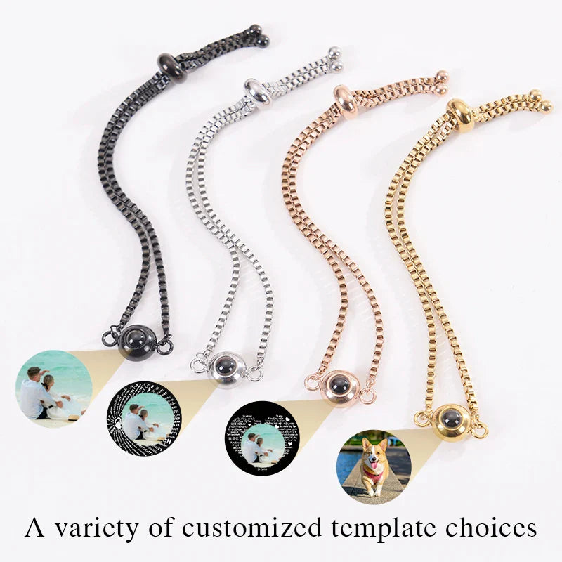 Custom Photo Bracelet Personalized Projection Bracelets with Picture Inside 100 Languages I Love You Stainless Steel Bracelet