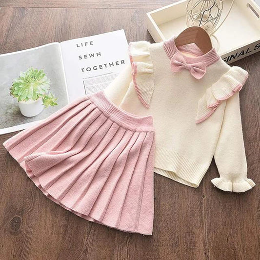 Casual Girls Dress Knitting Kids Suit Winter Long Sleeves