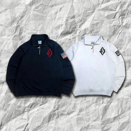 2 Pcs Outerwear Co-ords Y2K Retro JEE Quarterzip Pullover Hoodie American Trend Zipneck Embroidery Streetwear Sweatshirt Set