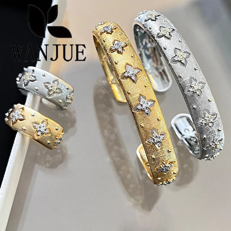 Italian hand-brushed craftsmanship palace style retro women's ring bracelet necklace earring set fashion romantic party gift