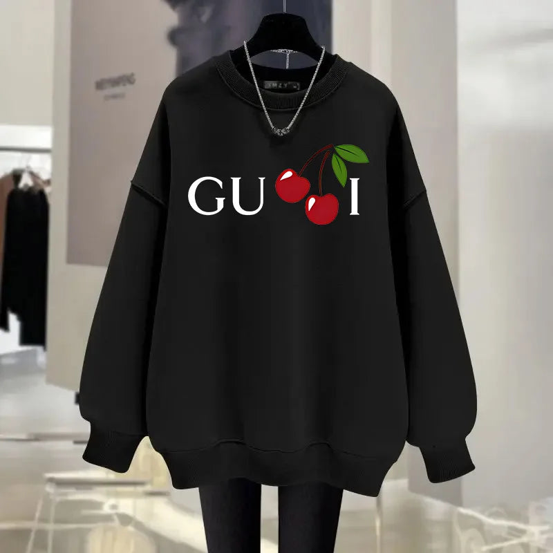 Women's O-Neck Hoodie Letter Printed Loose Long Sleeved Sweatshirt Woman Vintage