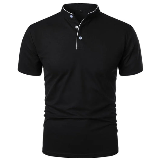 Summer Men's Short Sleeve Collar Tshirts New Solid Color Casual Shirt Trendy Breathable Loose Basic Splice Top