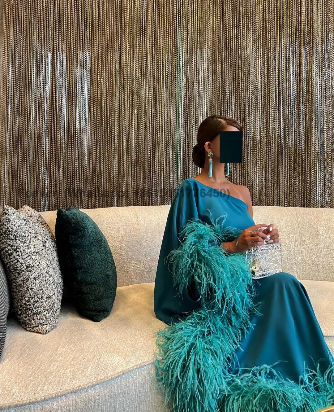 Homecoming Dresses: Green Feathers Satin Evening Dresses Formal Party Prom Gowns