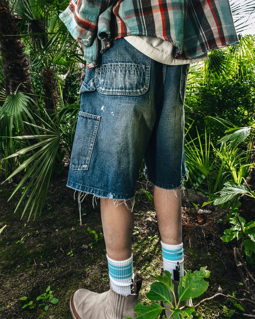 Black Nice Washed Damaged Saint DOUBLE KNEE Zipper Denim Shorts Men Women Oversized Shorts
