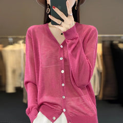 Summer Sunscreen Ice Silk Cardigan Women's V-Neck Long Sleeve Loose Knitted