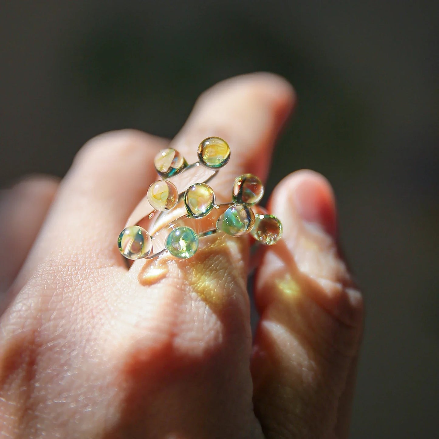 1pc Handcrafted Rainbow Glass Dewdrop Ring Colorful ball Ring Couple's Personalized High-end Round Ring Women Party Jewelry