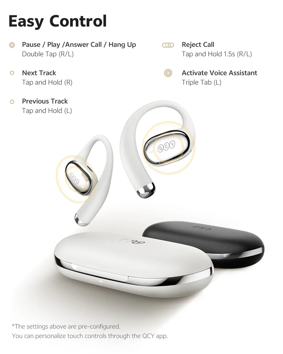 QCY Crossky R70 Open-Ear Wireless Headphones Hi-Res with LDAC OWS Earphones Bass Boost Bluetooth 6.0 Earhook Sport Earbuds 52Hrs