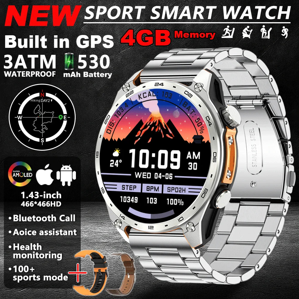 2025New Built-in GPS Offline Map Position Smart Watch Men 4GB Memory 3ATM Waterproof MP3/4 Compass BT Call Swim Sport Bracelets