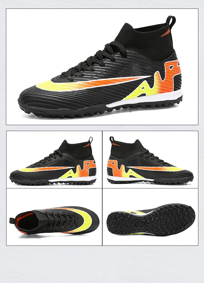 Professional Men High Ankle Football Boots Soccer Cleats TF/FG Training