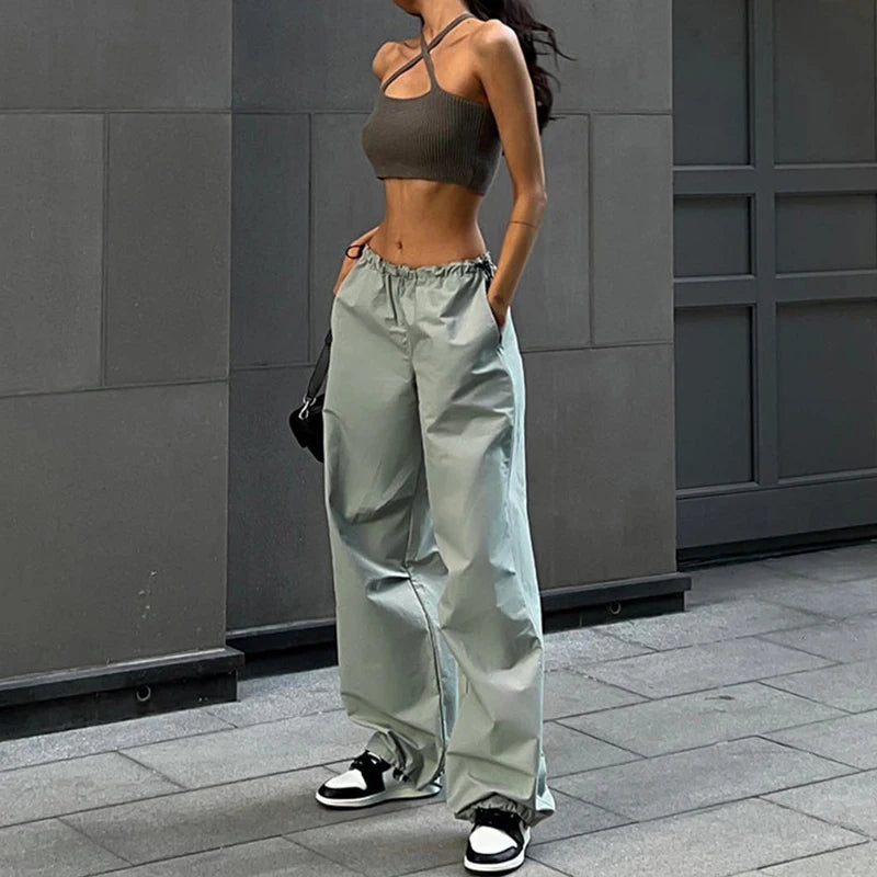 Y2k Cargo Pants Women Low Waist Drawstring Sweatpant Streetwear Vintage Baggy