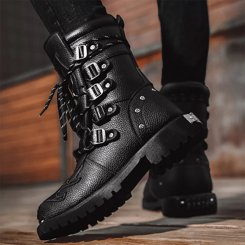 Motorcycle boots four season new men's outdoor fashion plus size high top Cycling shoes comfort anti-collision protective boots