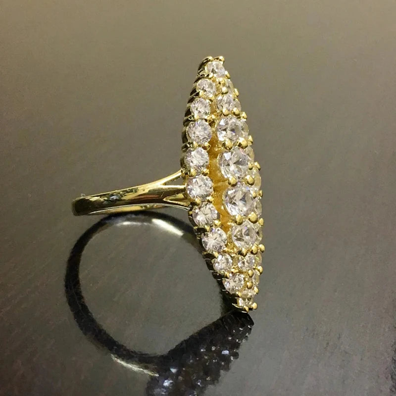 Hyperbole Marquise Shaped Gold Color Rings for Women Full Paved Dazzling
