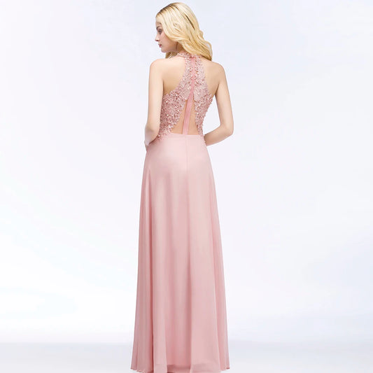 Elegant V Neck Lace Chiffon Evening Dresses Long 2023 Charming Backless A-line Bridesmaid Formal Prom Party Gowns Robe De Soirée