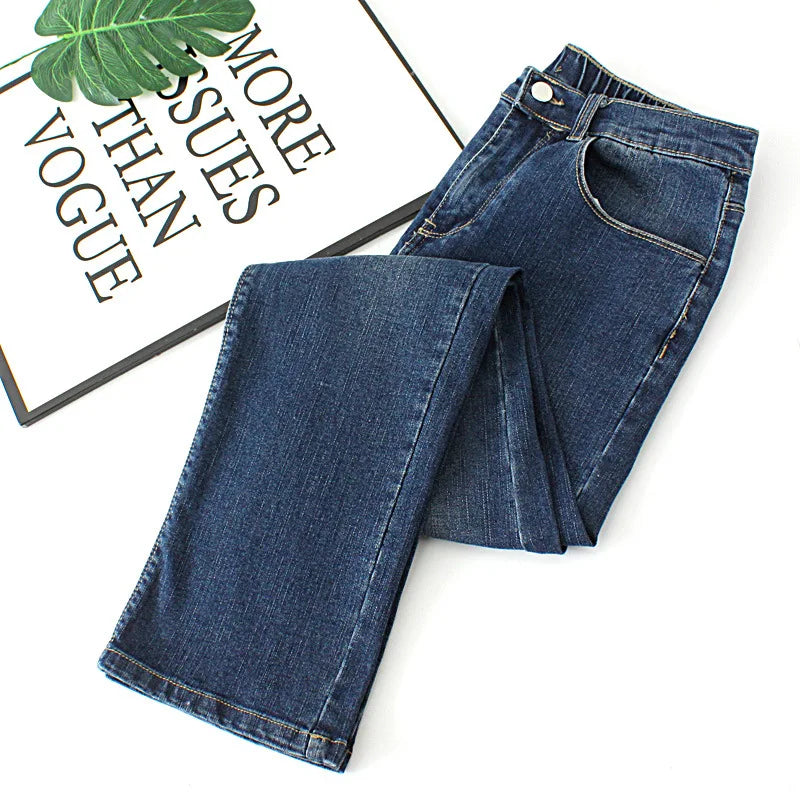 Autumn Clothes Women Drainpipe Jeans Plus Size Simple Slim Stretch Denim