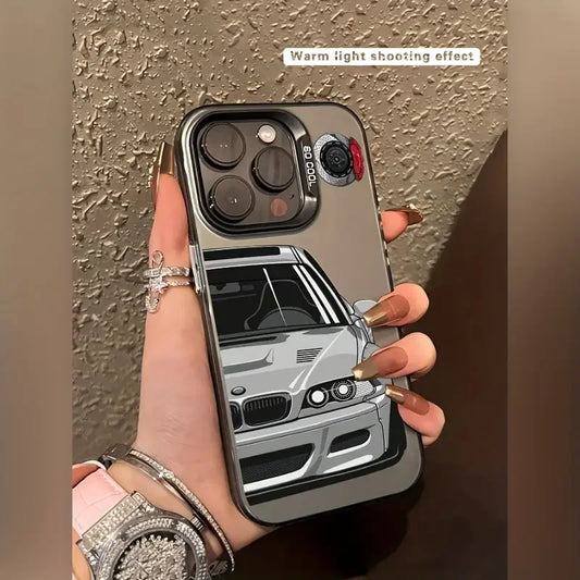 Reflective Car Design Case for iPhone with Laser Silver Finish, Shock-Absorbing Protective Cover