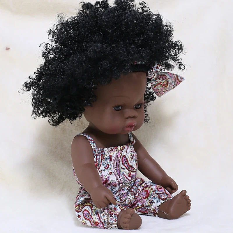 14inch Full Body Vinyl Bebe Reborn Dolls Soft Lifelike Baby Toys American Reborn Black Baby Doll Vinyl Baby Doll Toys Girls Boys