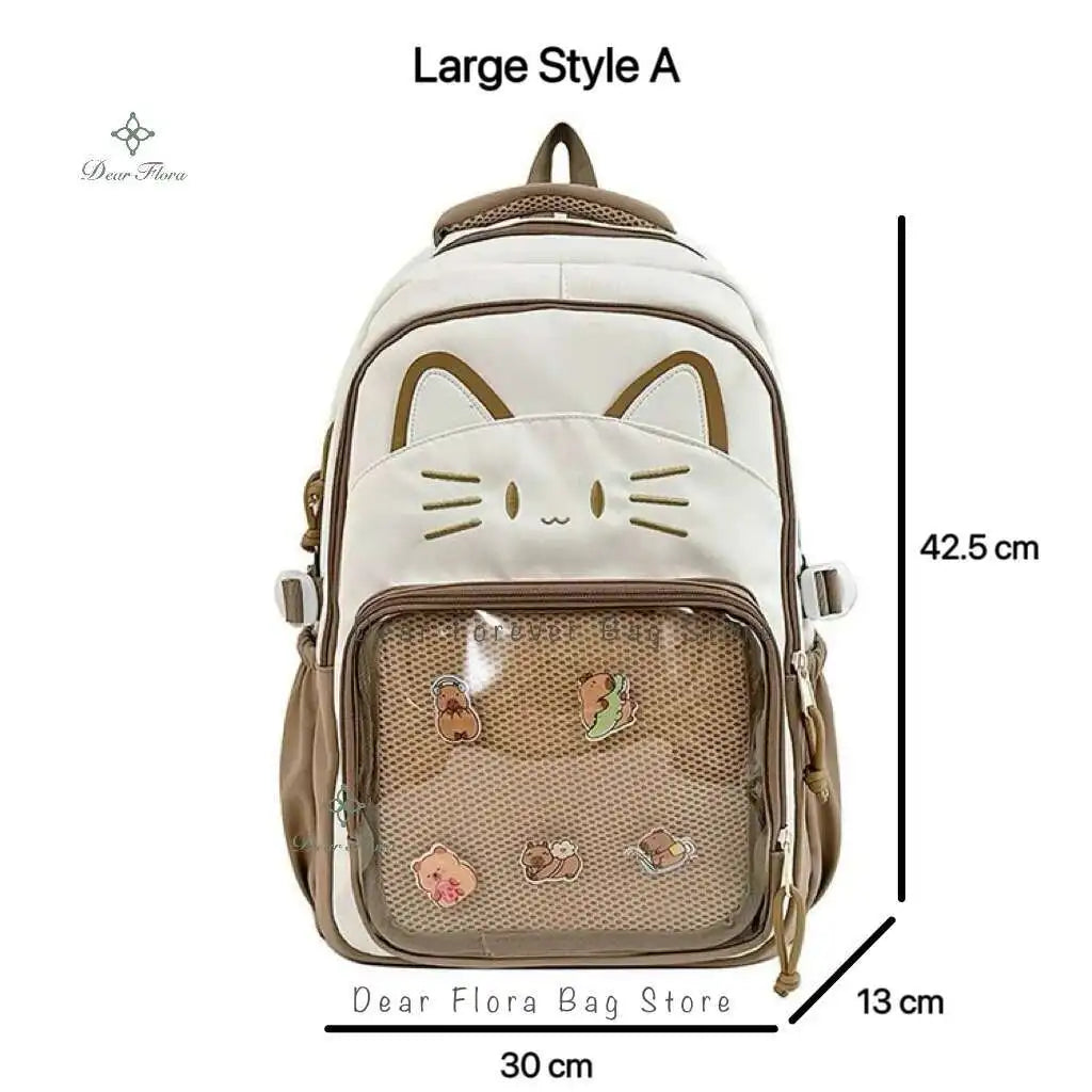 Y2K Cute Cat Ita Backpacks Large Capacity Knapsack Casual Girl Transparent DIY Display Rucksack Cartoon Trendy Travel Schoolbags