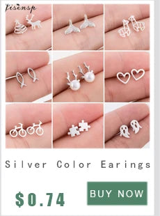 Mini Stainless Steel Earings Fashion Jewelry Cute Heart Music Leaf Bunny Sun Stud Earrings for Women Lion Ear Studs Pendientes