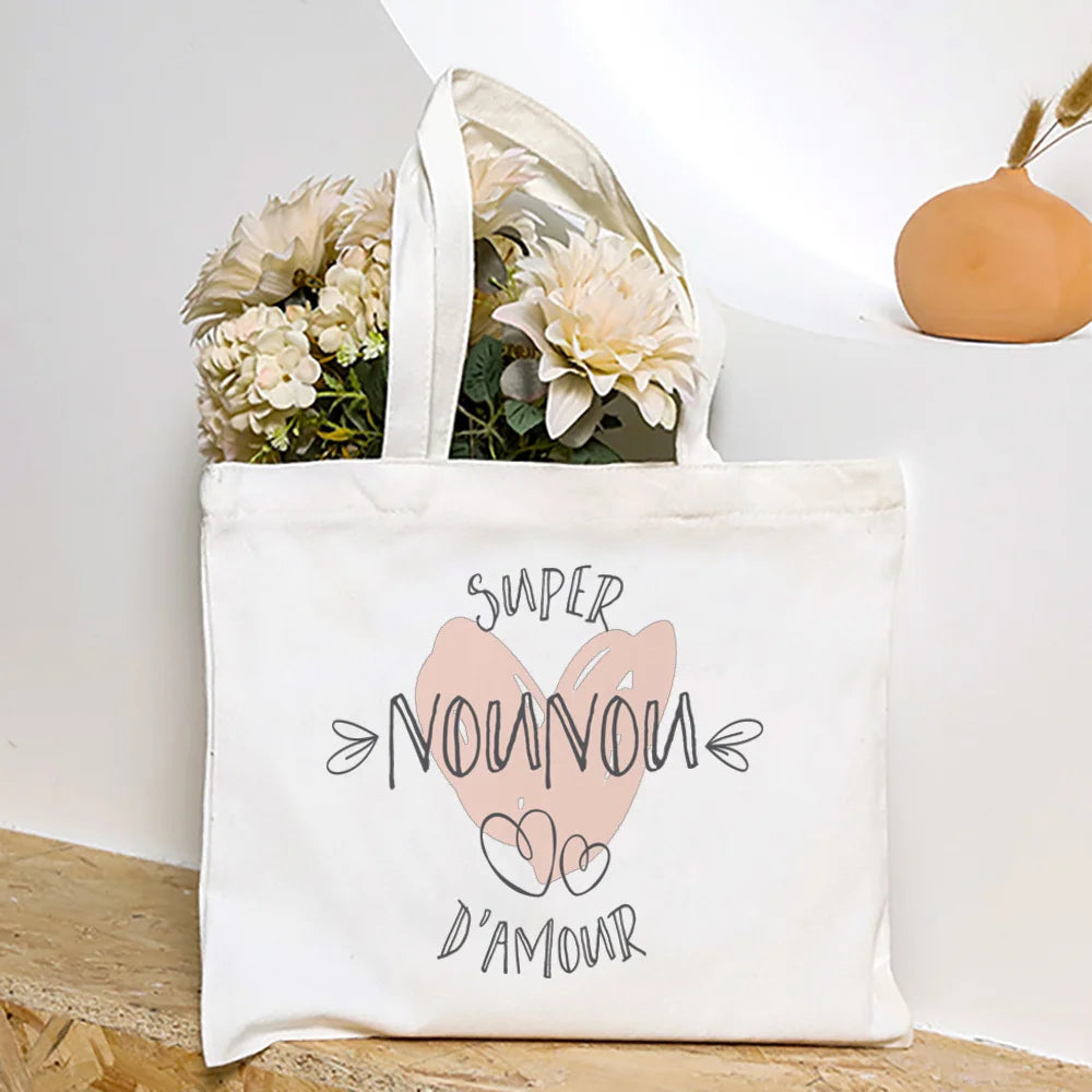 Merci Nounou French Printed Women Shoulder Bag Canvas Tote Bag Female