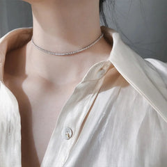 Silver Colour Sparkling Clavicle Chain Choker Necklace Collar For Women Fine Jewelry