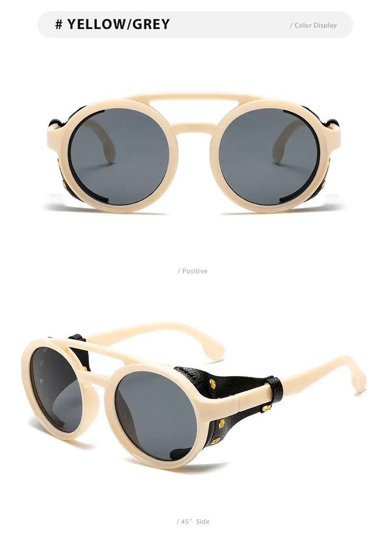 New Unisex Vintage Steampunk Sunglasses Men's Designer Designer Retro Round Leather Sun Glasses Steam Punk Outdoor Goggles UV400