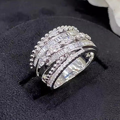 Huitan Gorgeous Trendy Wide Ring Women Fashion Multi Layer Design Brilliant Zirconia