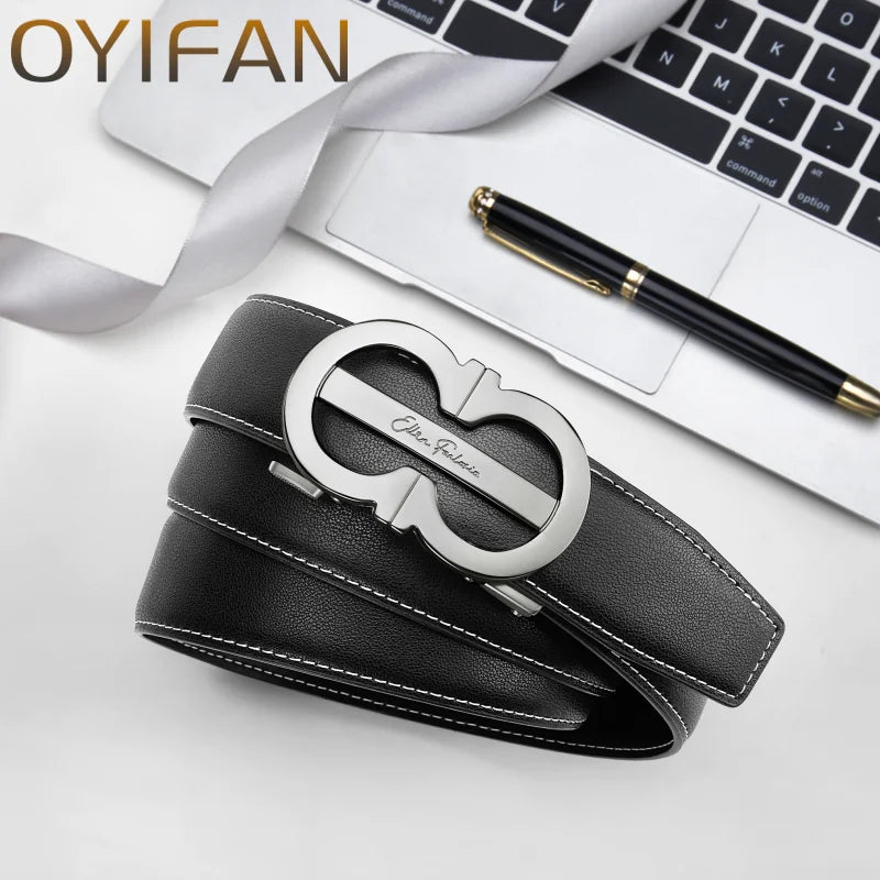 OYIFAN Fashion Men's Belt Automatic Belt Cowhide Genuine Leather Automatic Buckle,Designer Belts,Business Casual Belts for Men