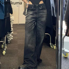 Autumn Winter Wide Leg Pants High Waisted Loose Jeans