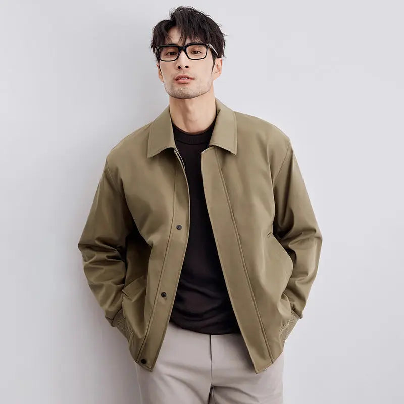 Spring and Autumn Men's Retro Lapel Jacket Minimalist Design Solid Color Coat