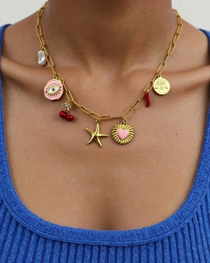 Dopamine Cherry Starfish Chili Peppe Pendant for Women Charm Chain Necklace Beach Jewelry Vacation Gift