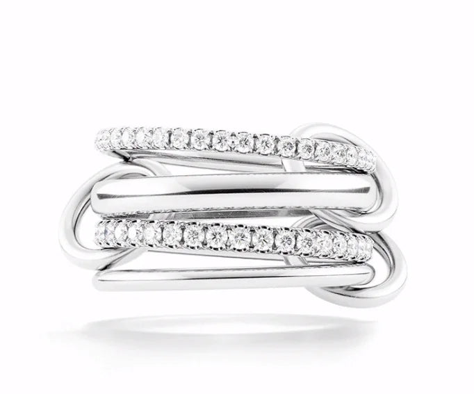S925 Silver AAA Zircon Colorful  Link Chain Rings Women Jewlery Designer T Show Club Cocktail Party Rare Japan Korean INS