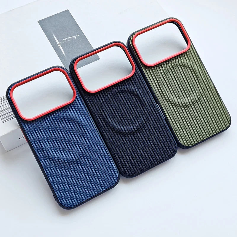 For iPhone 17 Pro Max 17 Air Case Luxury Magnetic Soft TPU+Nylon Woven Leather Back Anti-Fingerprint Cover for iPhone17