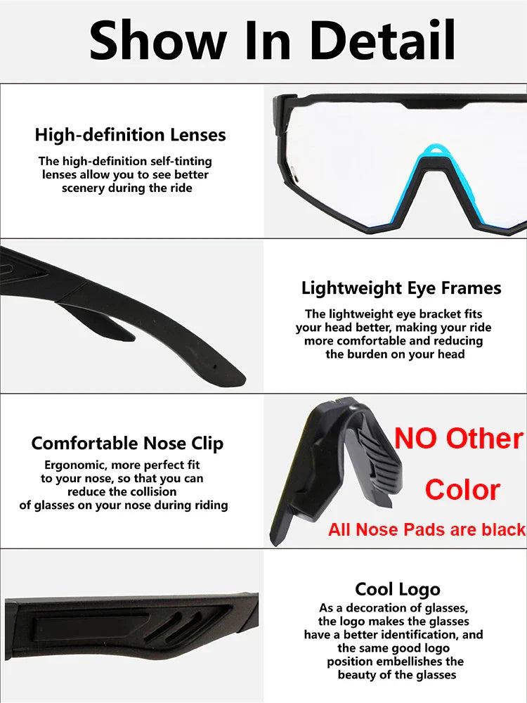 Photochromic Cycling Glasses Men Mountain Bike Sunglasses Women Clear MTB Sports Goggles Bicycle Triathlon Running Baseball
