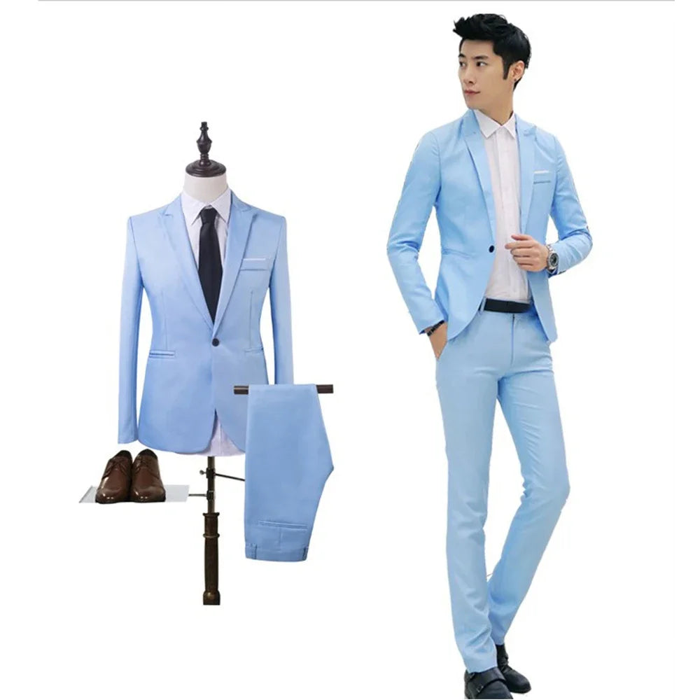 Beach Wedding Outfit Men: 2Pcs/set Men's Formal Blazer Jackets Coat Pants Tuxedos