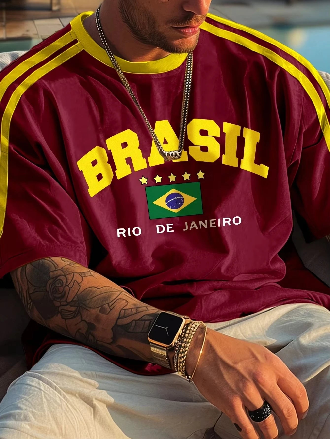 2025 Summer New Five Star Brazil 3D Printed Men's Short sleeved O-neck T-shirt Retro Casual Sports Oversized Top