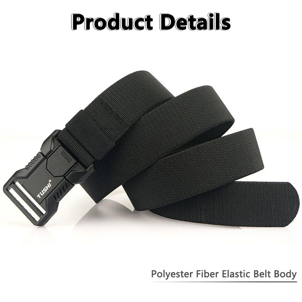 TUSHI Aluminum Alloy Quick Release Pluggable Buckle Elastic Belts For Men Durable Tactical Belt Cowboy Outdoor Army Belt Hunting