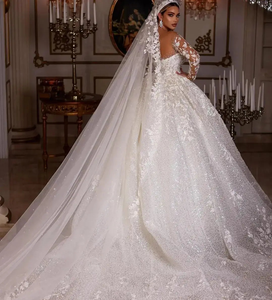 White Bridesmaid Dresses: Wedding Dresses Long Sleeves Sequins Beads Sheer
