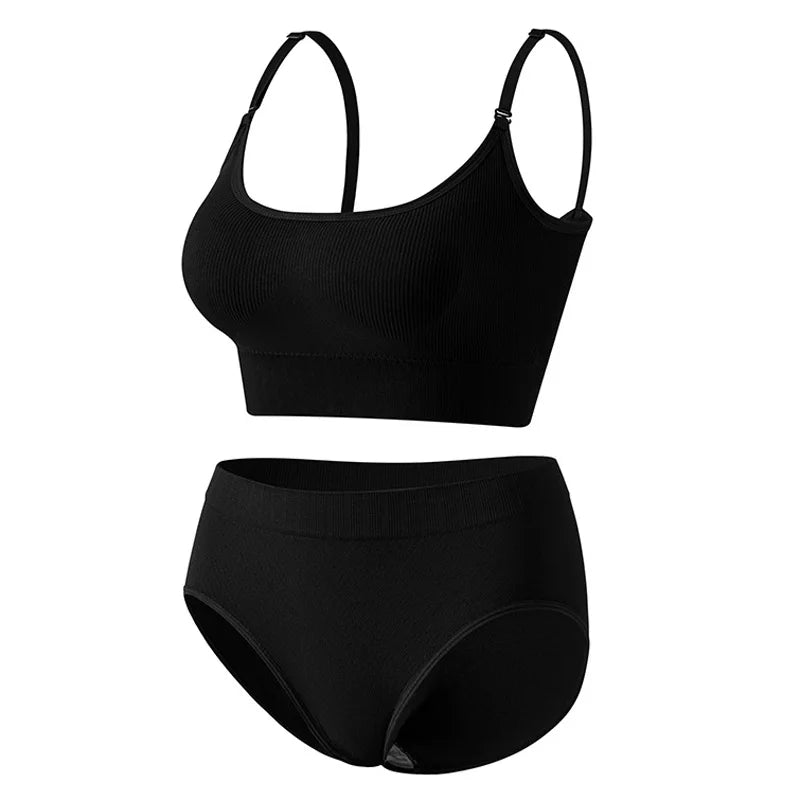 Women Seamless Bra Set Low Waist Panties Wire Free Bra Bralette