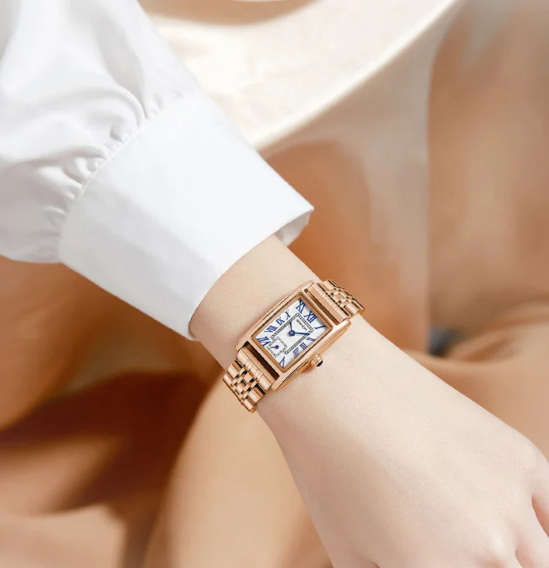 SANDA 1116 Quartz Watch Women Elegant Design Watches Rectangle Dial Waterproof Steel Leather Business Ladies Wristwatches Gift