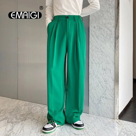 Men's Straight Loose Casual Wide Leg Suit Pant Male Chic Fashion Streetwear Vintage