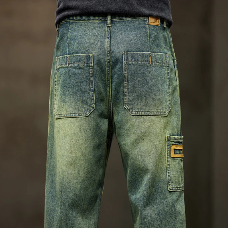Jeans For Men Baggy Pants Loose Fit Wide Leg Straight Cut Light Blue
