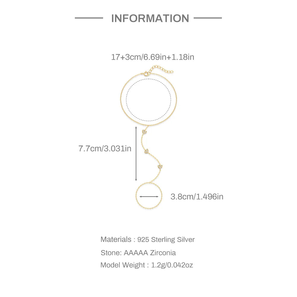 CANNER 925 Sterling Silver Flower Clover CZ Finger Ring Chain Bracelet For Women Ins Hand Chain Horse Eye Jewelry Party Gift