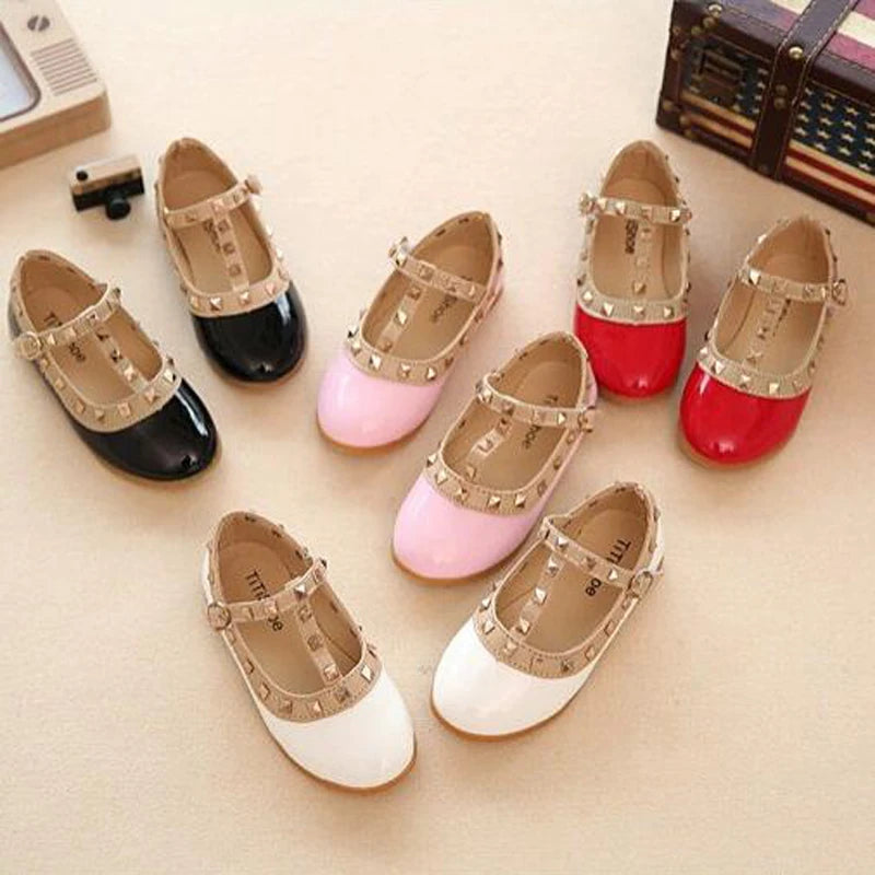 children casual shoes girls spring autumn leather shoes fashion Rivet princess baby shoes