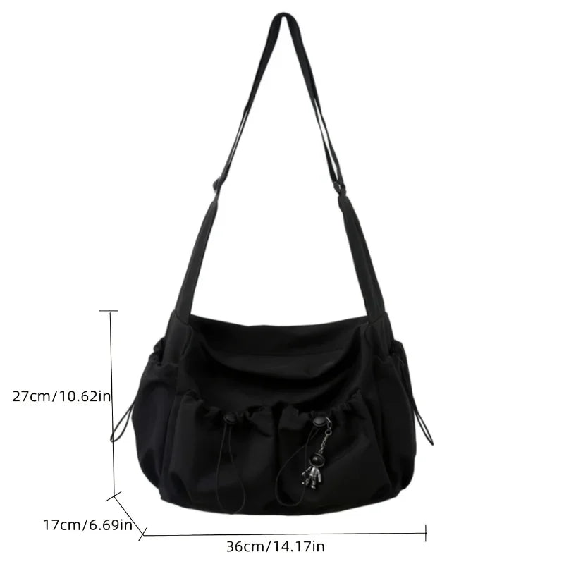 Fashionable Crossbody Bag with Drawstring Accent - Spacious & Secure Zipper Closure